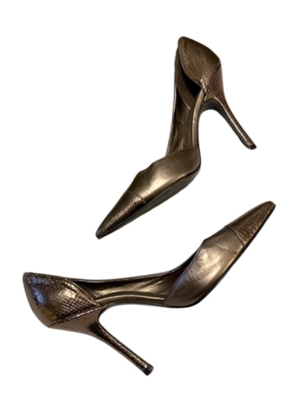 Michael Woman’s Bronze Leather Snakeprint Pointy Toe Slip On Pumps Shoes Sz 8